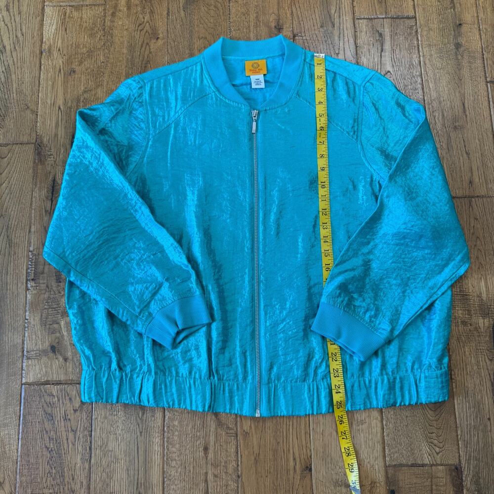 Ruby Rd. Womens 18W Shiny Teal Long Sleeve Zip-Up Jacket Sz 16W Cinch Waist - Picture 3 of 5